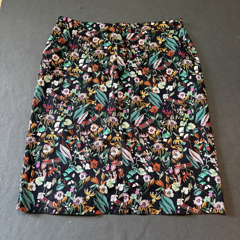 Christopher & Banks Skirt Womens 14 Black Floral Whimsigoth Core Bold Fitted